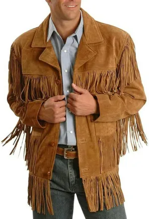 Fringe Jacket Men - Brown Western Cowboy Indian Leather Native American Suede Jacket Men