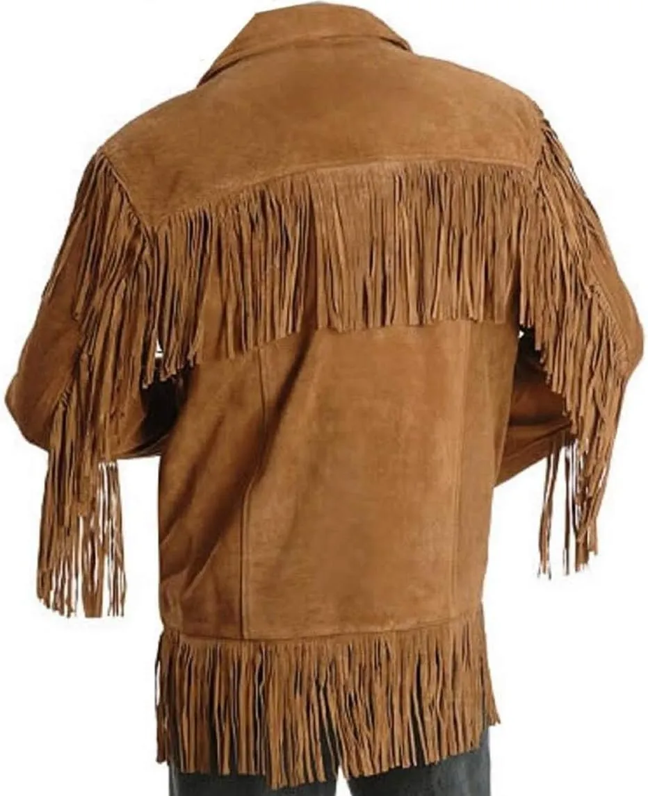 Fringe Jacket Men - Brown Western Cowboy Indian Leather Native American Suede Jacket Men
