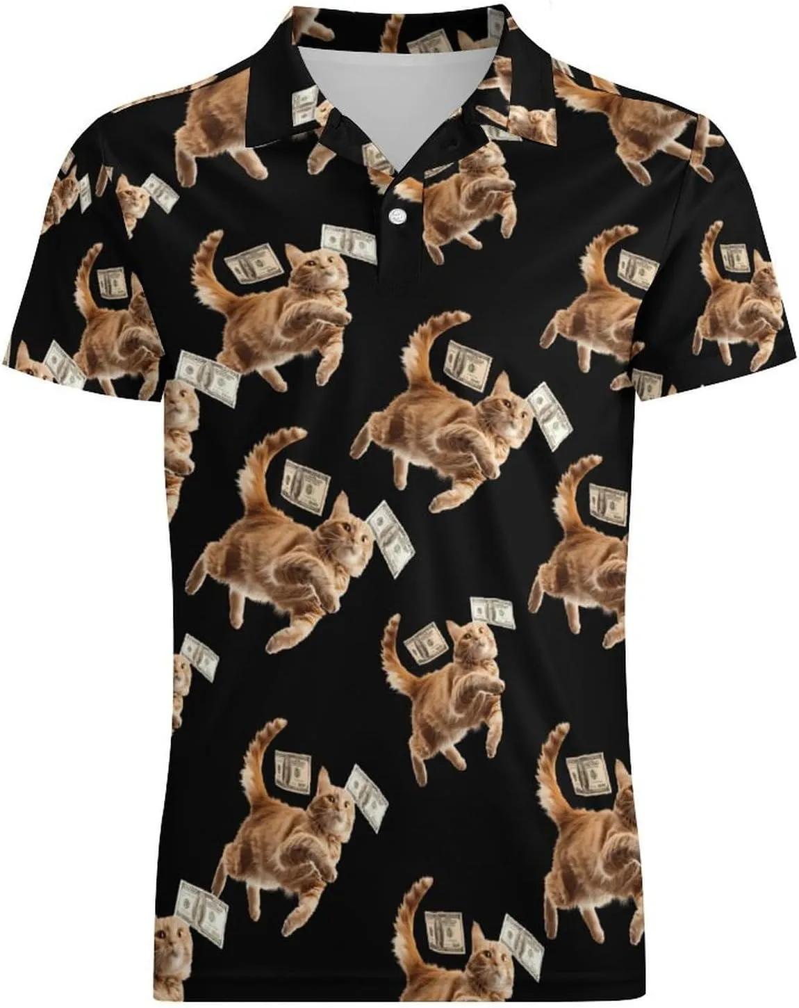 Funny Cat Grab 100 Dollar Men's Polo Shirt Short Sleeve Casual Athletic Quick Dry Golf T-Shirts