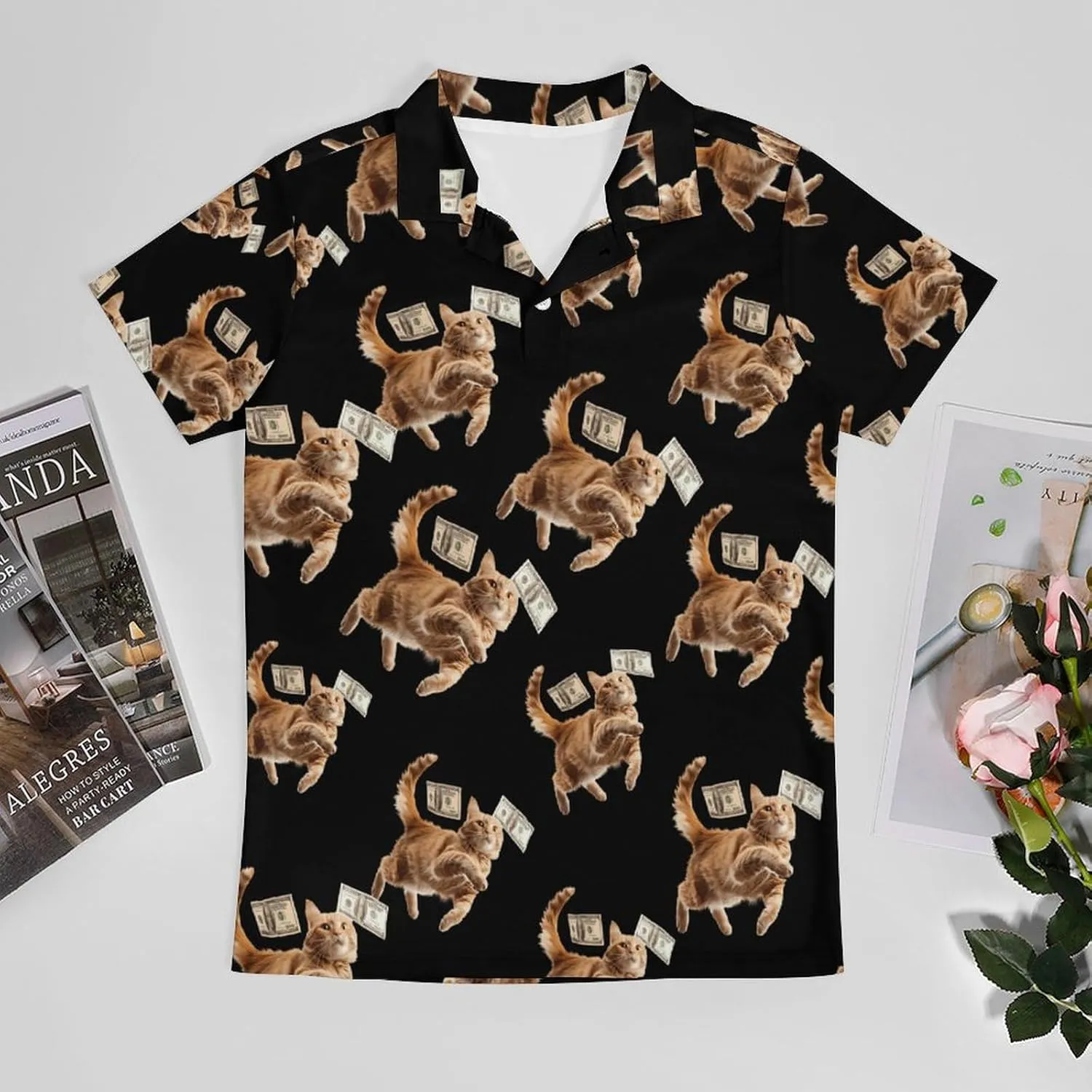Funny Cat Grab 100 Dollar Men's Polo Shirt Short Sleeve Casual Athletic Quick Dry Golf T-Shirts