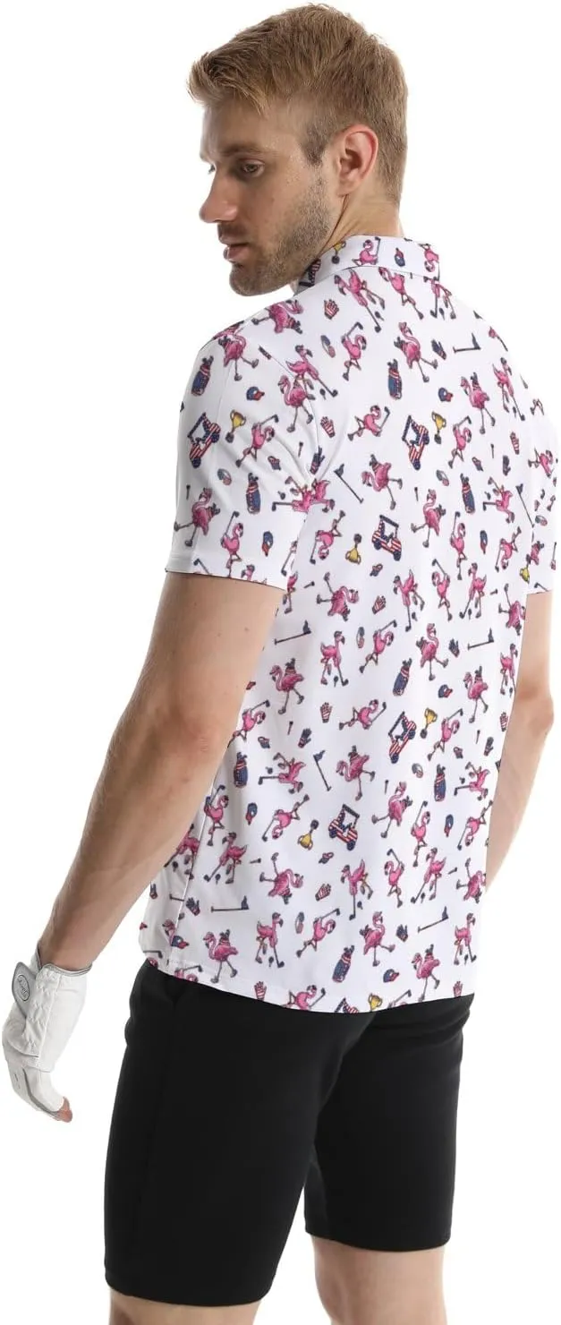Funny Golf Polos for Men Funny Print Short Sleeve Shirts Quick Dry Polo Shirts Hawaiian Shirt Performance Golf Outfits