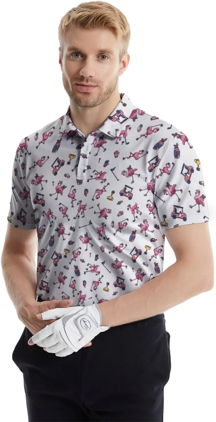Funny Golf Polos for Men Funny Print Short Sleeve Shirts Quick Dry Polo Shirts Hawaiian Shirt Performance Golf Outfits