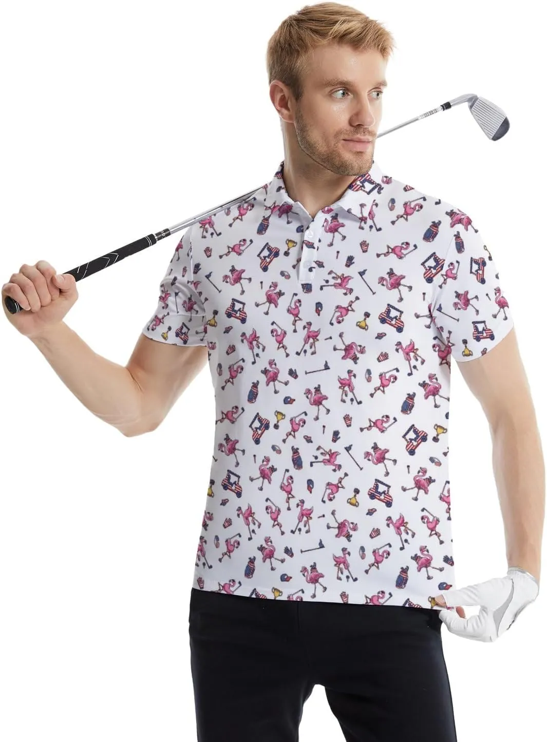 Funny Golf Polos for Men Funny Print Short Sleeve Shirts Quick Dry Polo Shirts Hawaiian Shirt Performance Golf Outfits