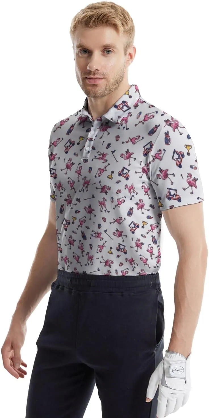 Funny Golf Polos for Men Funny Print Short Sleeve Shirts Quick Dry Polo Shirts Hawaiian Shirt Performance Golf Outfits