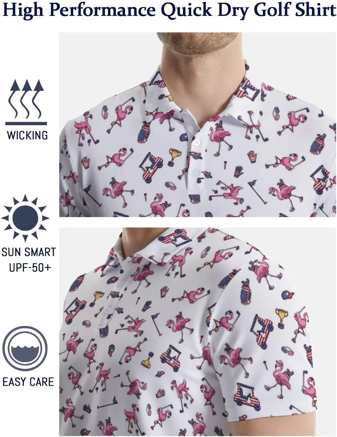 Funny Golf Polos for Men Funny Print Short Sleeve Shirts Quick Dry Polo Shirts Hawaiian Shirt Performance Golf Outfits