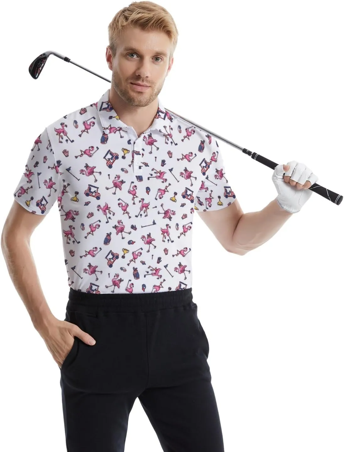 Funny Golf Polos for Men Funny Print Short Sleeve Shirts Quick Dry Polo Shirts Hawaiian Shirt Performance Golf Outfits