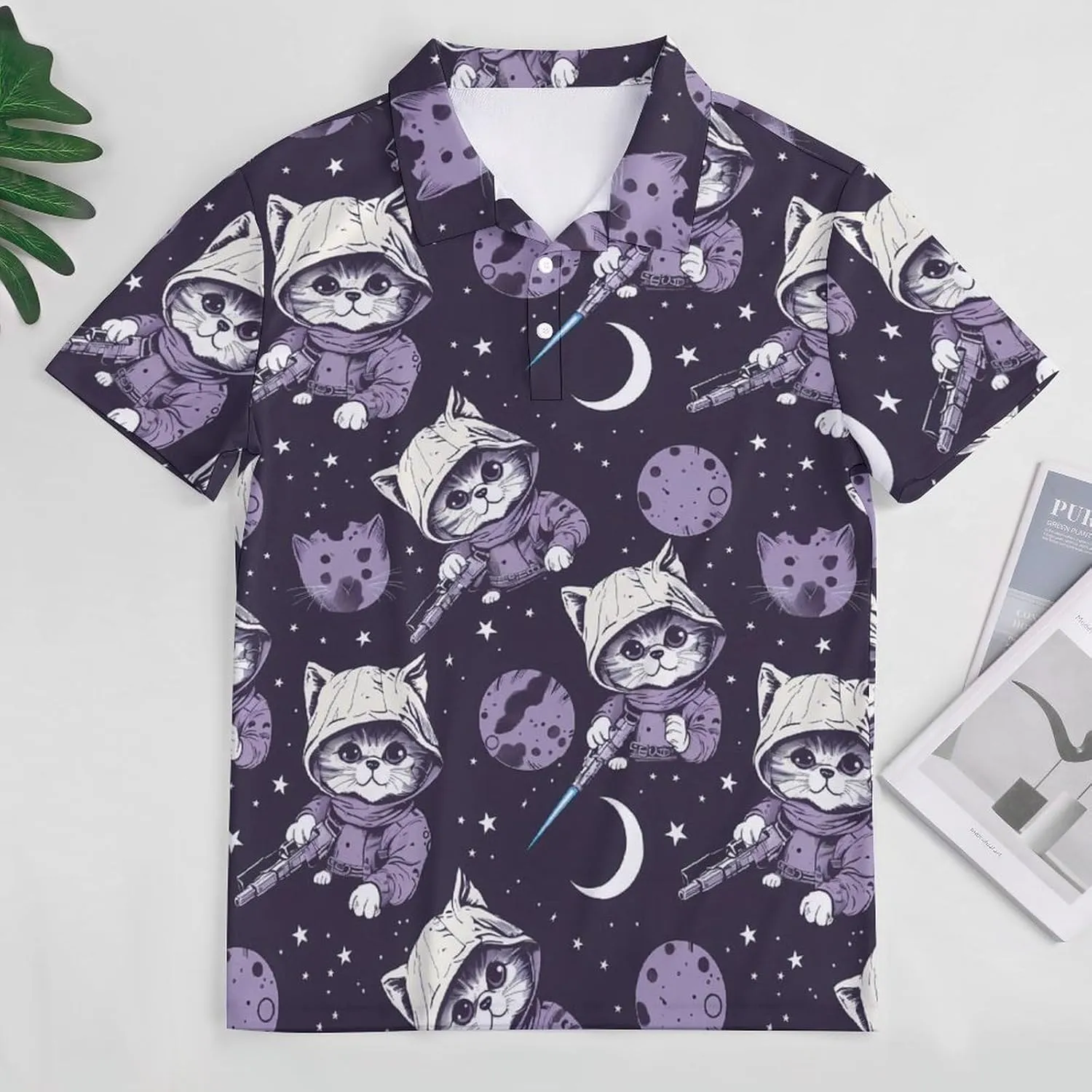 Galaxy Cats Killer Mens Polo Shirts Quick Dry Short Sleeve Golf Slim Fit T Shirt