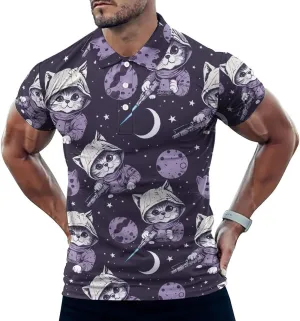 Galaxy Cats Killer Mens Polo Shirts Quick Dry Short Sleeve Golf Slim Fit T Shirt