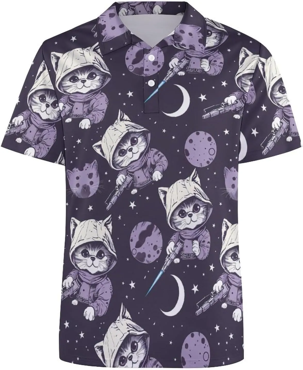 Galaxy Cats Killer Mens Polo Shirts Quick Dry Short Sleeve Golf Slim Fit T Shirt
