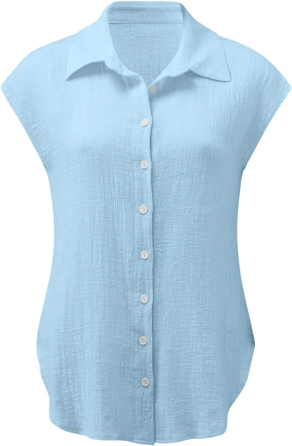 generic Womens Tops 2024 Button Down Dress Shirts Ladies Summer Cotton Linen Short Sleeve Blouse Casual Beach Tee Plus Size