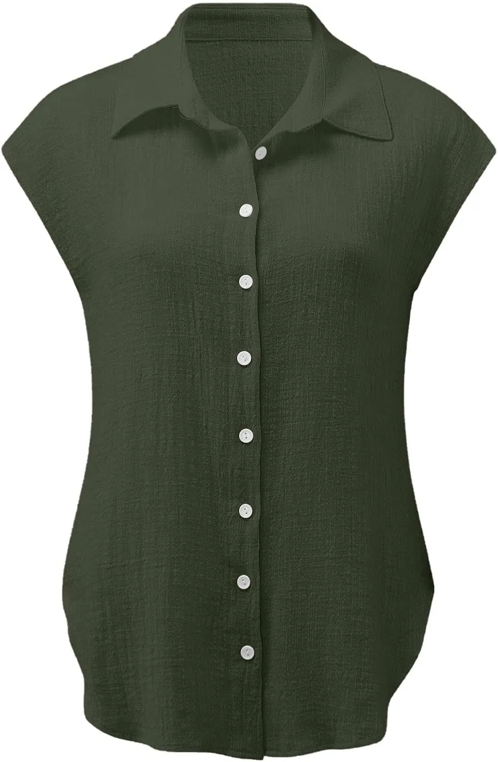 generic Womens Tops 2024 Button Down Dress Shirts Ladies Summer Cotton Linen Short Sleeve Blouse Casual Beach Tee Plus Size