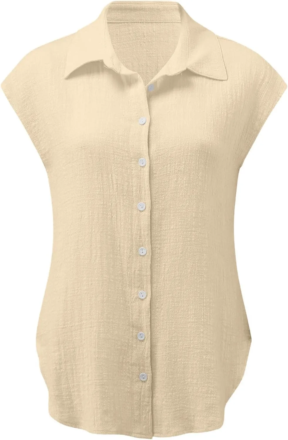 generic Womens Tops 2024 Button Down Dress Shirts Ladies Summer Cotton Linen Short Sleeve Blouse Casual Beach Tee Plus Size