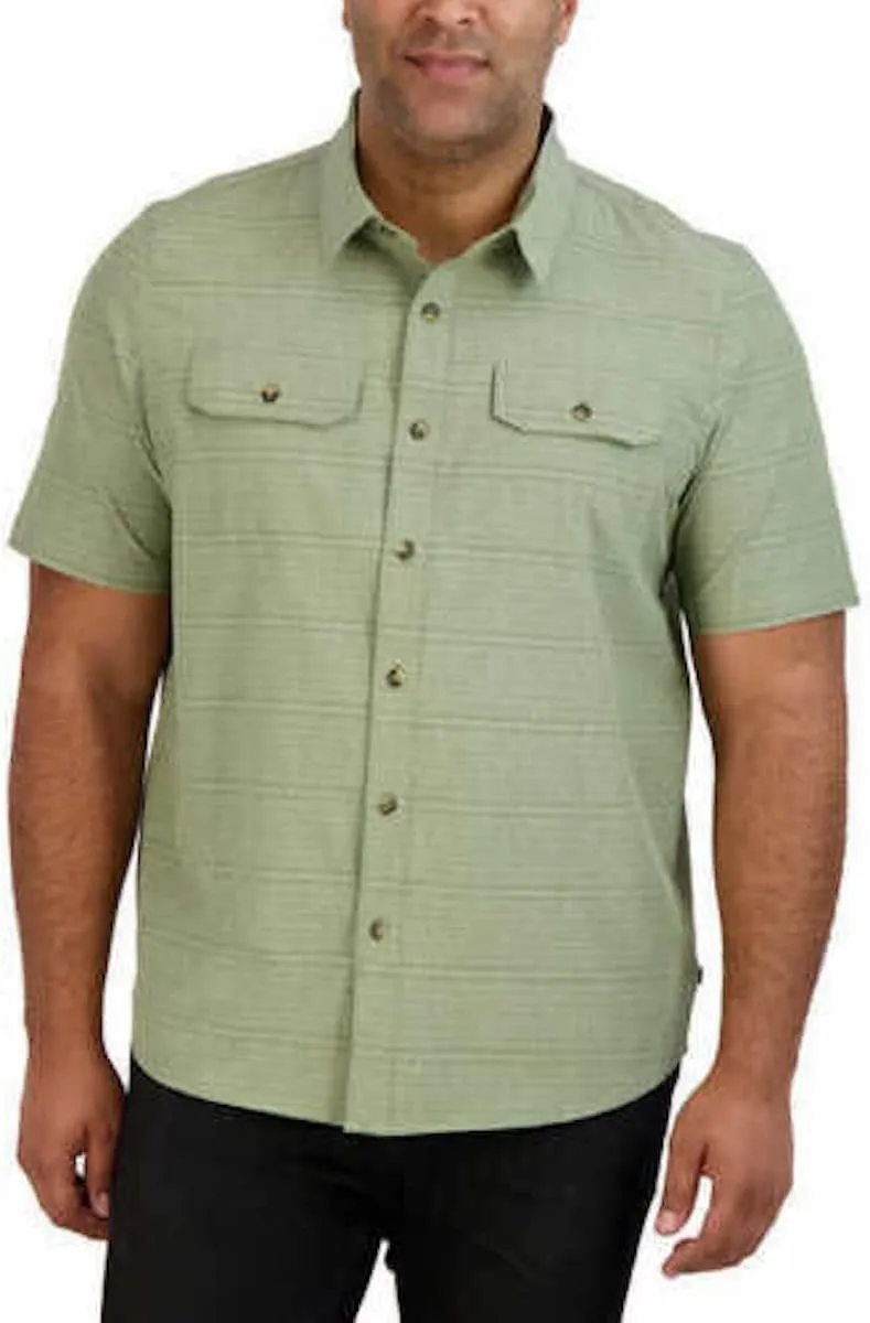 Gerry Men's Short Sleeve Button Up Stretch Comfort Quick Dry Woven Camp Shirt with UV Protection