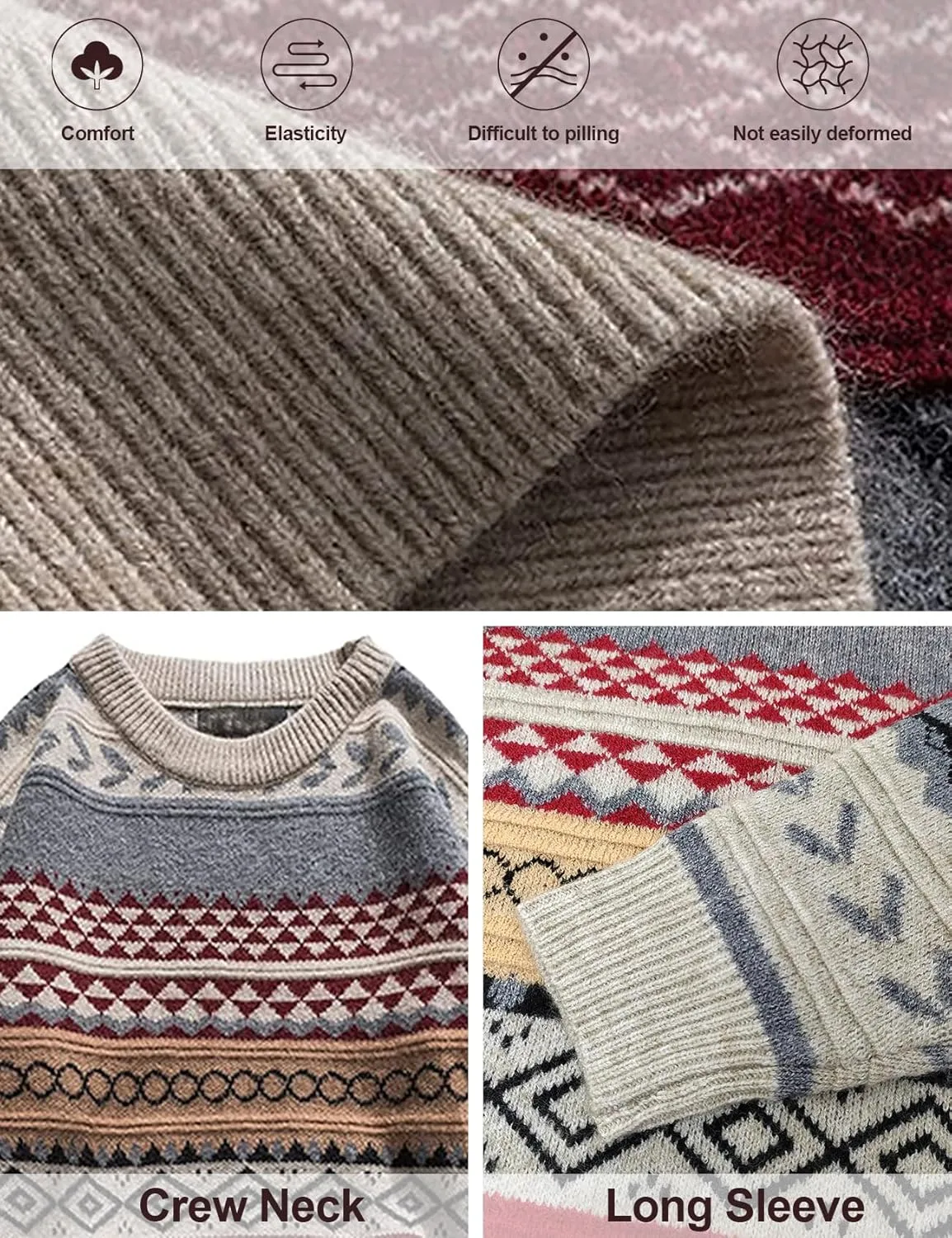 Gihuo Men Vintage Striped Sweater Grandpa Fall Winter Pullover Long Sleeve Crewneck Jumper Knit Christmas Sweater Tops