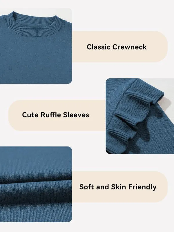 Girls Sweaters Cute Crewneck Ruffle Long Sleeve Knit Pullover Sweater Tops 6-15 Years