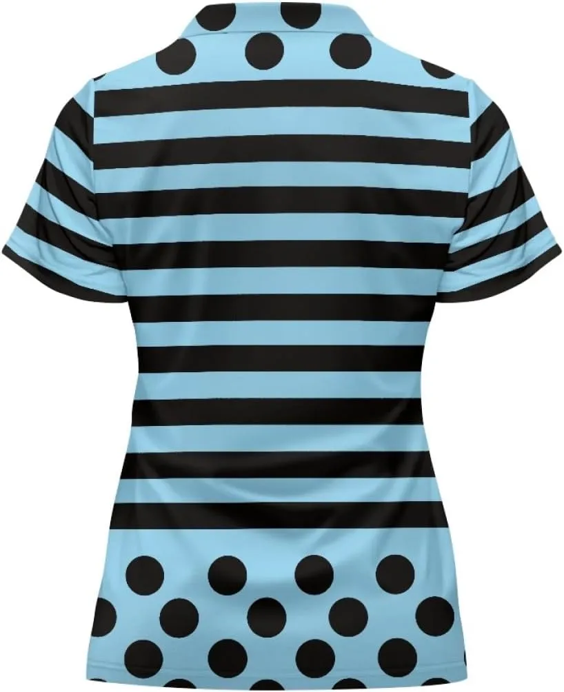 GLUDEAR Womens Polka Dots Golf Shirts Short Sleeve Sun Protection Golf Shirts Quick Dry Zipper Collared Polos