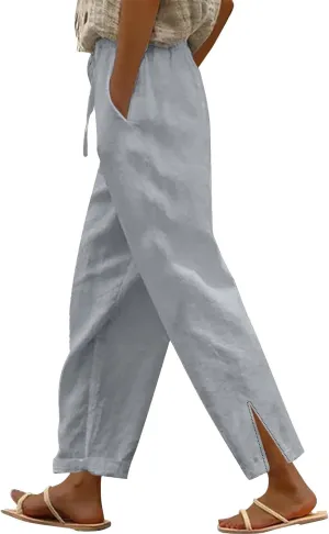 GOKKILRW Womens Linen Pants with Pockets High Waist Comfy Hippie Gauze Pants Casual Lightweight Loose Beach Vacation Trousers