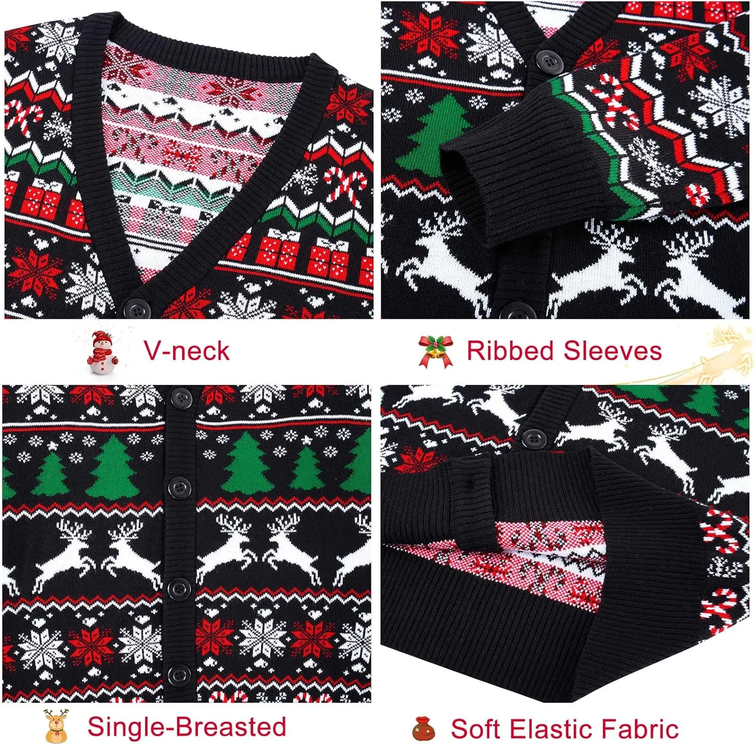 Goodstoworld Men's 2024 Ugly Christmas Cardigan Cozy Pullover Sweater V Neck Buttons Soft Knitwear