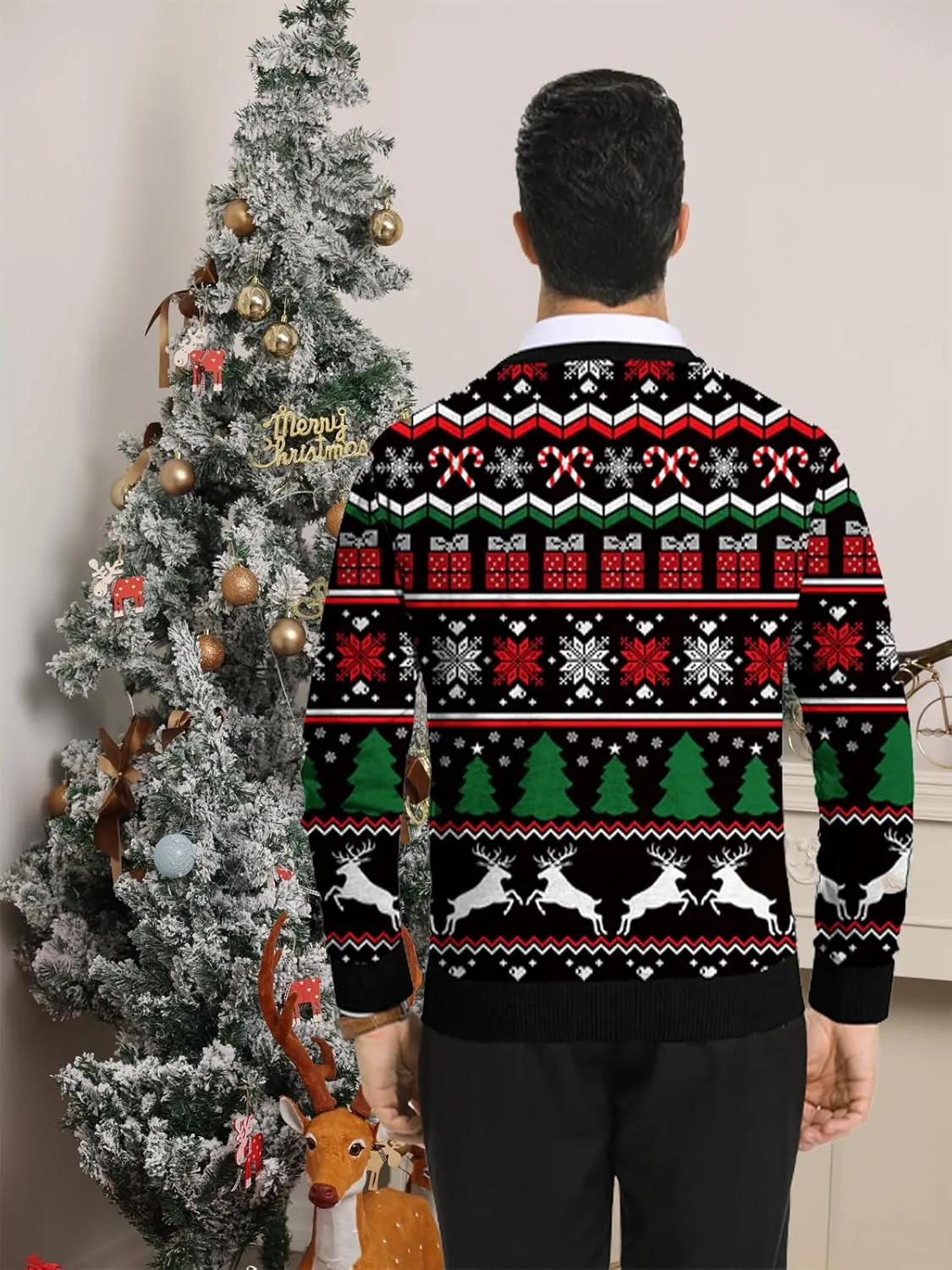 Goodstoworld Men's 2024 Ugly Christmas Cardigan Cozy Pullover Sweater V Neck Buttons Soft Knitwear