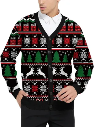 Goodstoworld Men's 2024 Ugly Christmas Cardigan Cozy Pullover Sweater V Neck Buttons Soft Knitwear