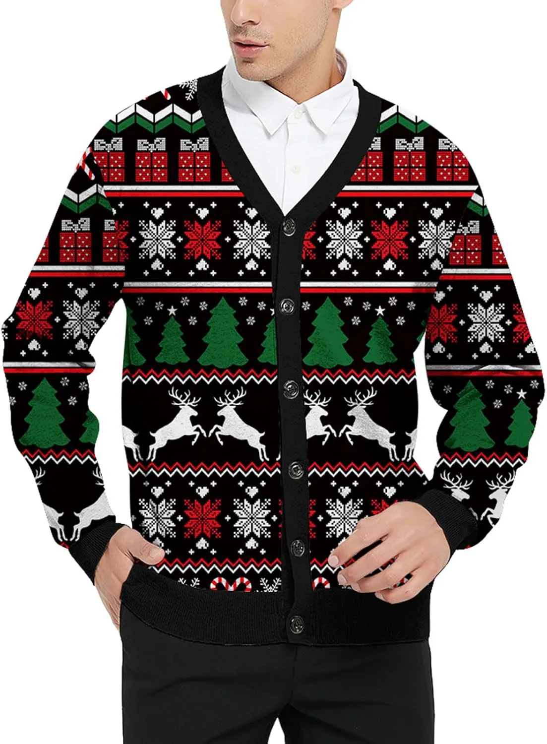 Goodstoworld Men's 2024 Ugly Christmas Cardigan Cozy Pullover Sweater V Neck Buttons Soft Knitwear