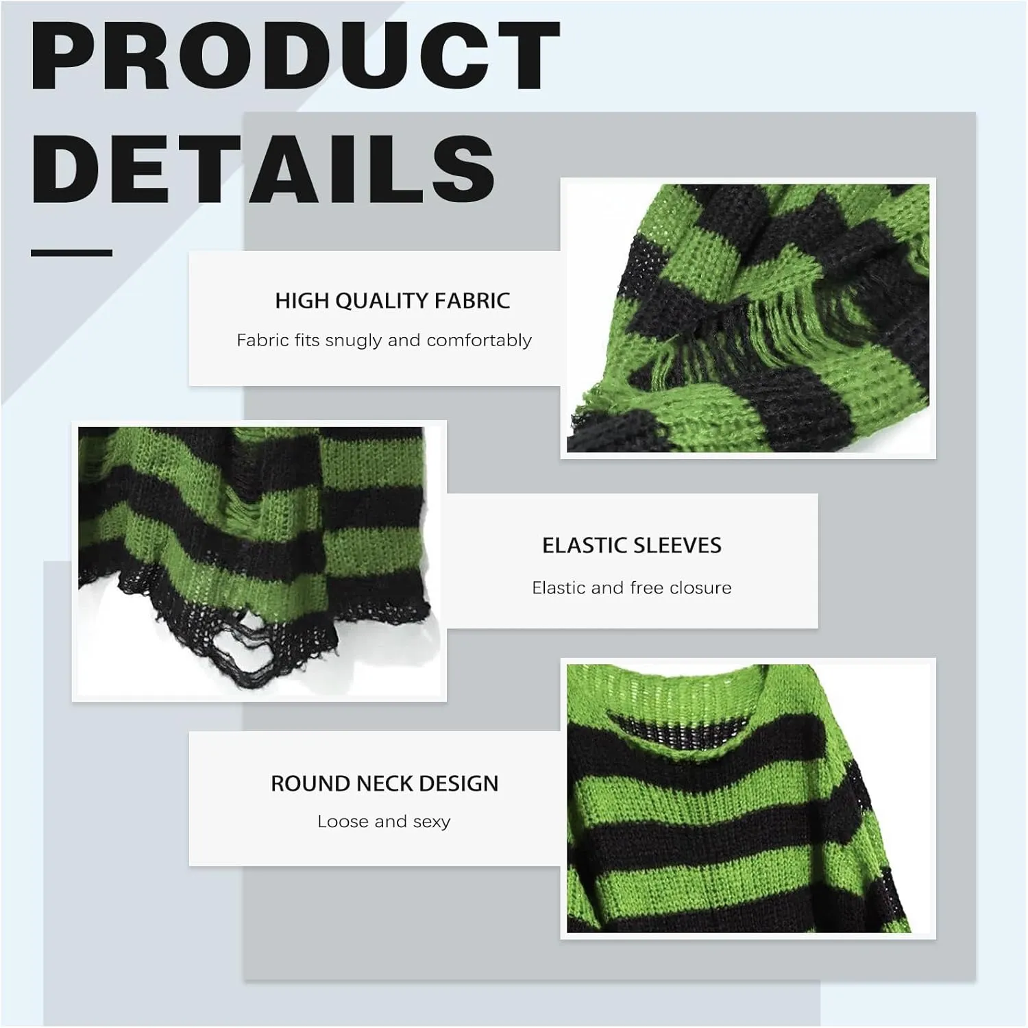 Goth Y2K Striped Sweater with Belt Ripped Punk Gothic Long Sweaters Grunge Distressed Halloween Pullover Tops for Women