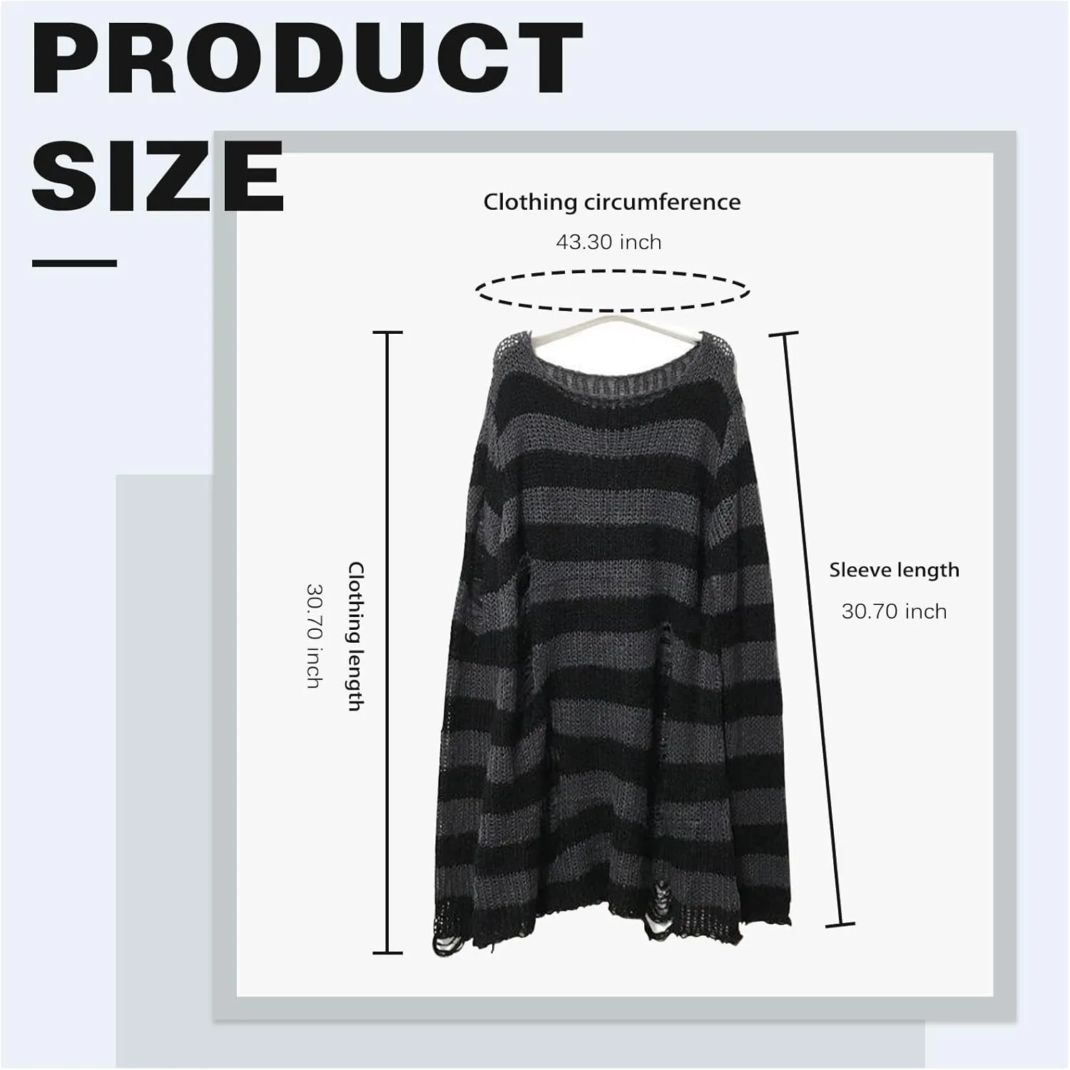 Goth Y2K Striped Sweater with Belt Ripped Punk Gothic Long Sweaters Grunge Distressed Halloween Pullover Tops for Women