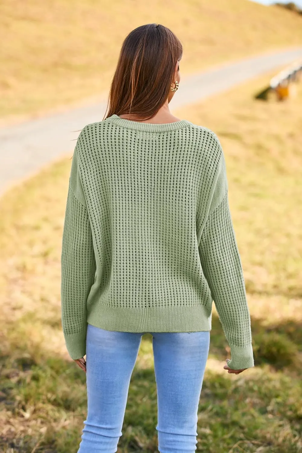 GRACE KARIN Women's Sweater 2024 Casual Loose Crew Neck Long Sleeve Crochet Fall Pullover Sweater Top