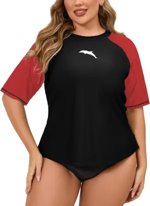 Halcurt Women's Plus Size Short Sleeve Rash Guard Swim Shirts Top Only Loose Fit Swim Tee UPF50  Swimsuit