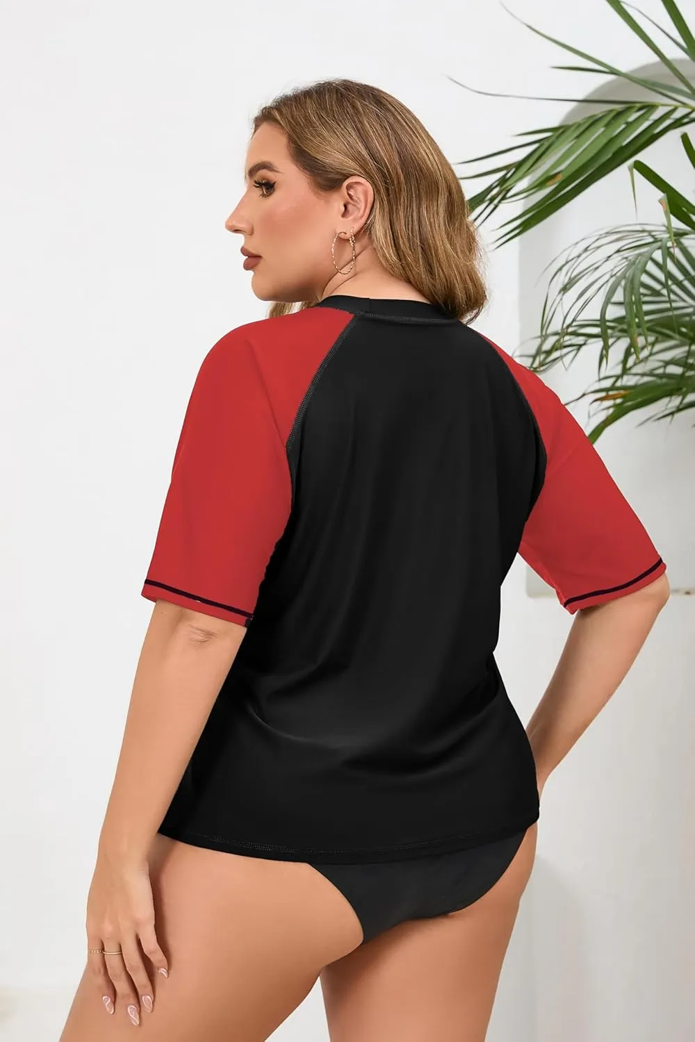 Halcurt Women's Plus Size Short Sleeve Rash Guard Swim Shirts Top Only Loose Fit Swim Tee UPF50  Swimsuit
