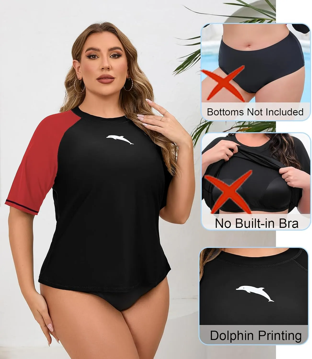 Halcurt Women's Plus Size Short Sleeve Rash Guard Swim Shirts Top Only Loose Fit Swim Tee UPF50  Swimsuit