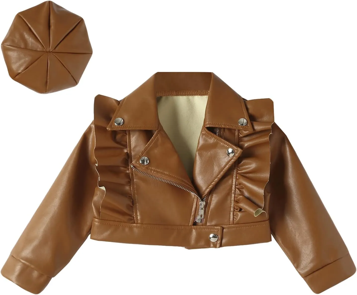 Happy Cherry Baby Girl Faux Leather Motorcycle Jacket Cute Ruffle Spring Fall PU Coat 1-5 Years