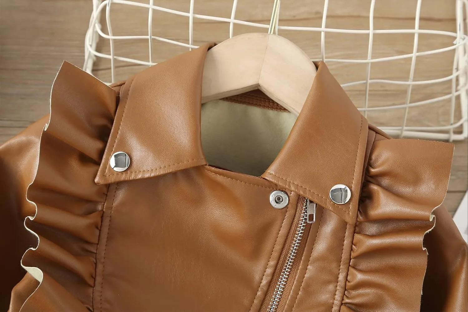 Happy Cherry Baby Girl Faux Leather Motorcycle Jacket Cute Ruffle Spring Fall PU Coat 1-5 Years