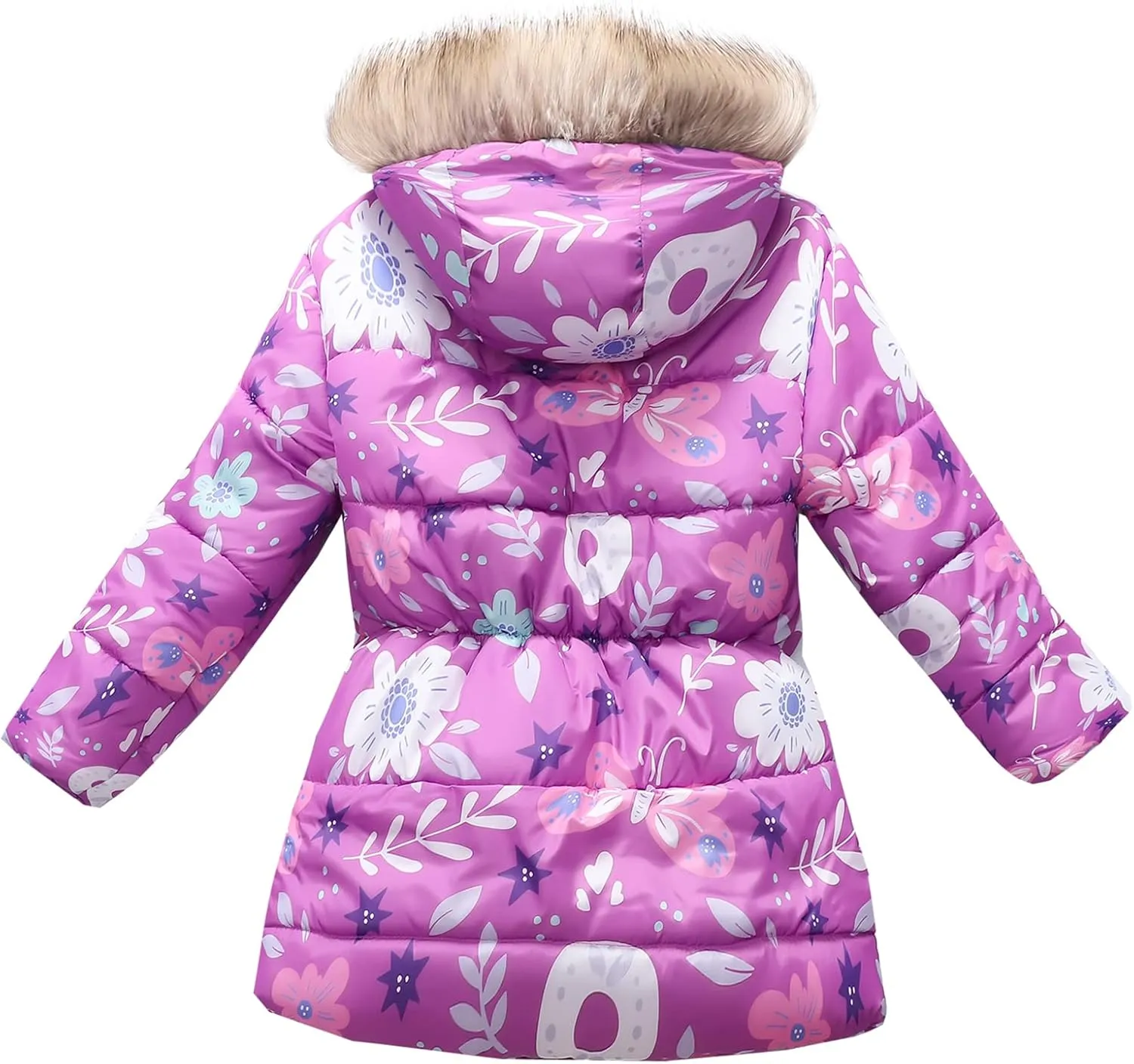 Happy Cherry Girl's Fleece Line Hooded Jacket Faux Fur Trim Winter Warm Coat Long Padded Outwear Snow Puffer Jackets