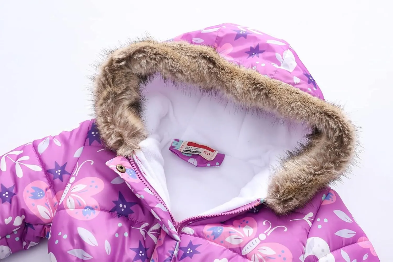 Happy Cherry Girl's Fleece Line Hooded Jacket Faux Fur Trim Winter Warm Coat Long Padded Outwear Snow Puffer Jackets
