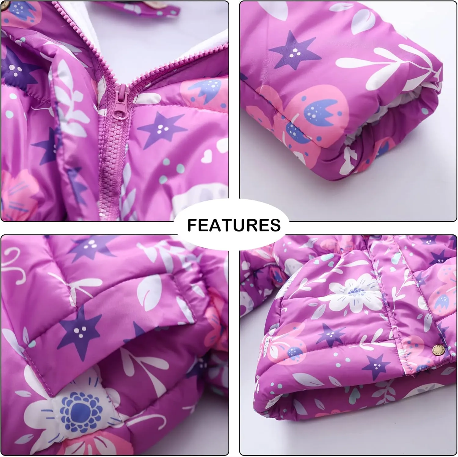 Happy Cherry Girl's Fleece Line Hooded Jacket Faux Fur Trim Winter Warm Coat Long Padded Outwear Snow Puffer Jackets