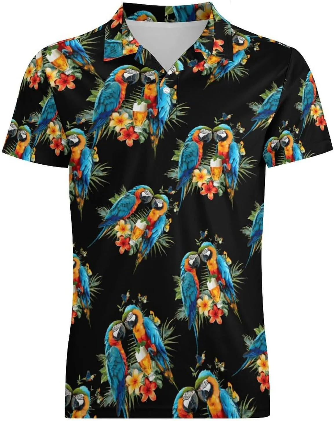 Hawaiian Parrots and Beer Men's Polo Shirt Short Sleeve Casual Athletic Quick Dry Golf T-Shirts