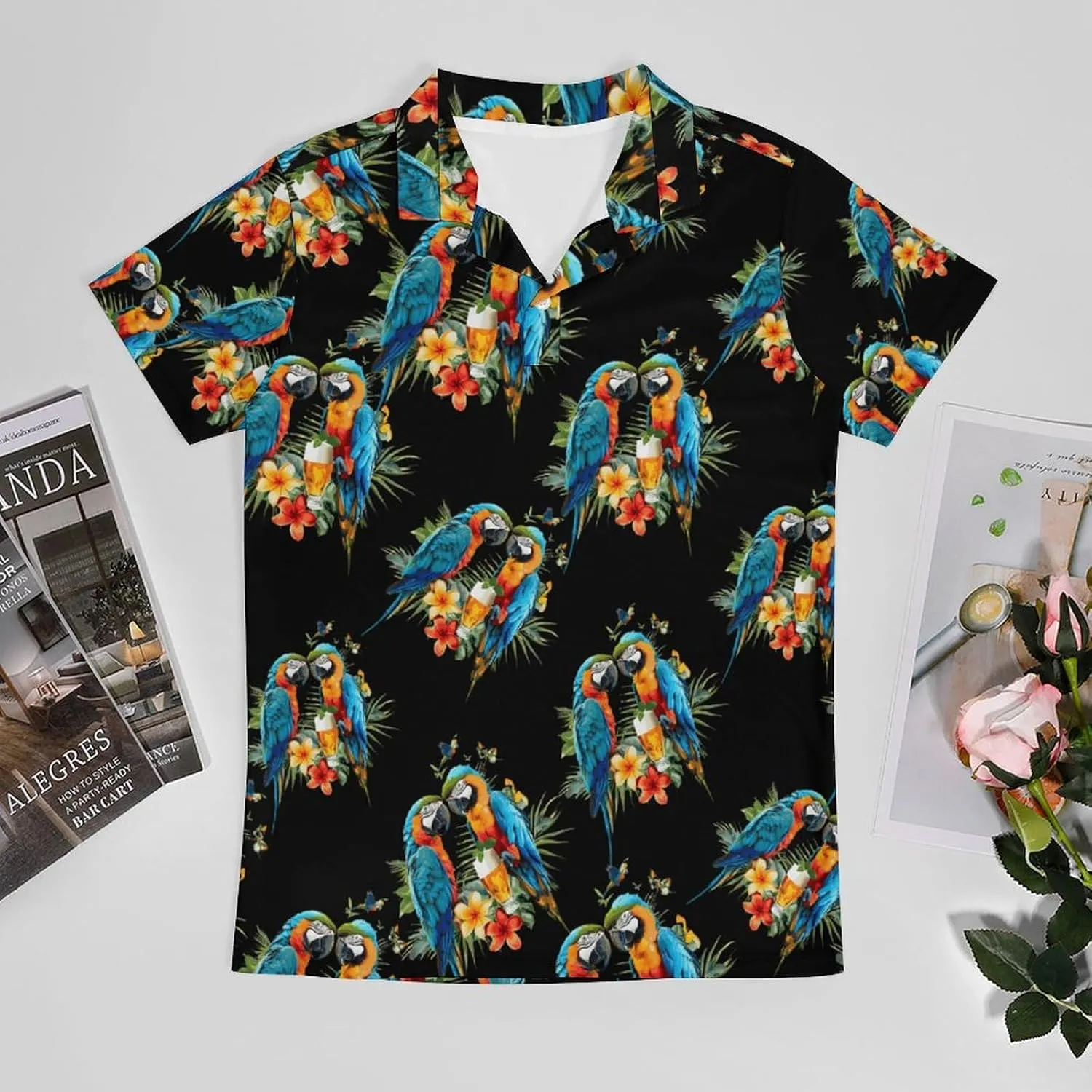 Hawaiian Parrots and Beer Men's Polo Shirt Short Sleeve Casual Athletic Quick Dry Golf T-Shirts