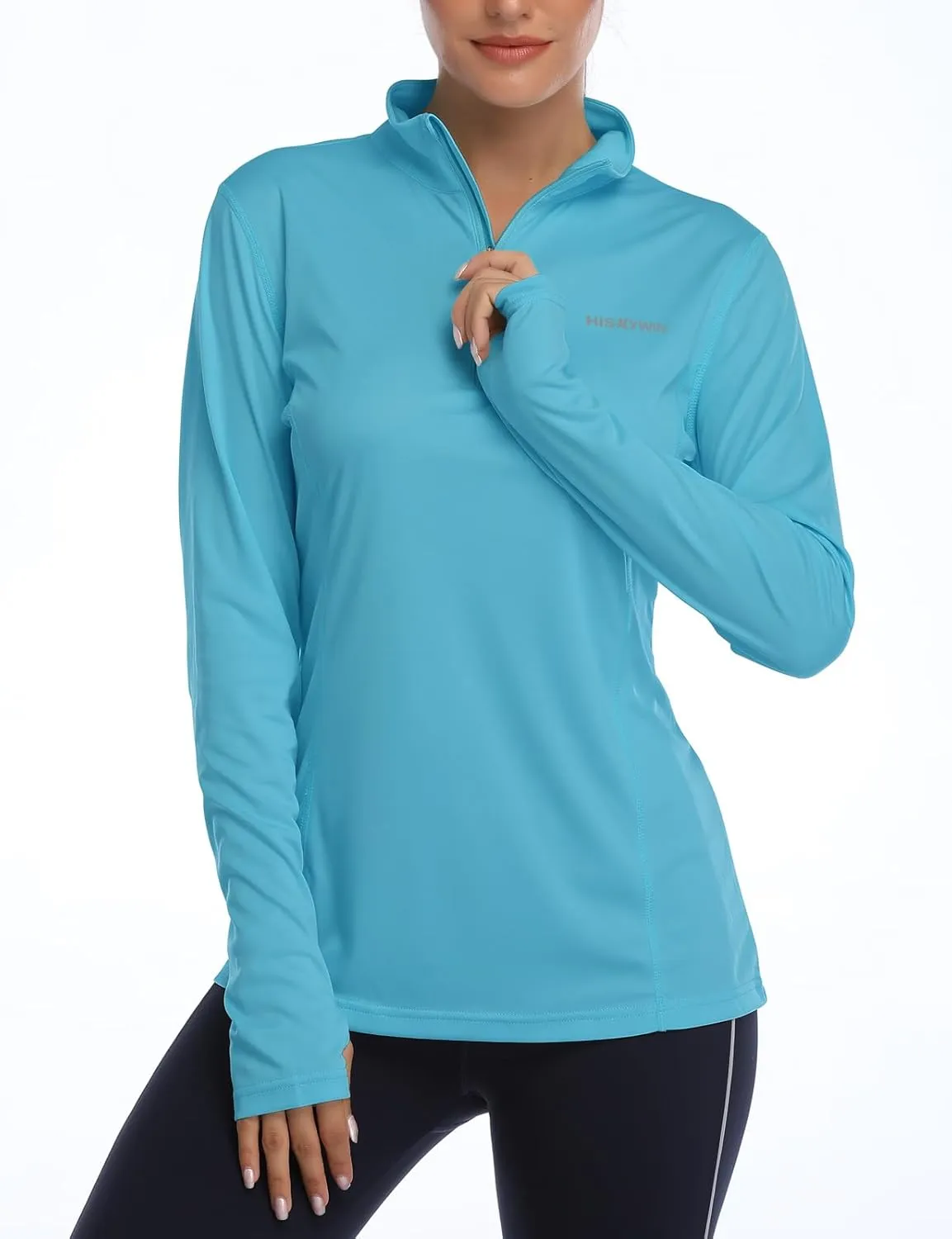 HISKYWIN Womens UPF 50  Sun Protection Tops Long Sleeve Half-Zip Thumb Hole Outdoor Workout Shirt
