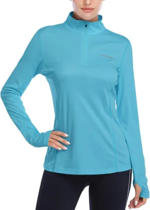 HISKYWIN Womens UPF 50  Sun Protection Tops Long Sleeve Half-Zip Thumb Hole Outdoor Workout Shirt