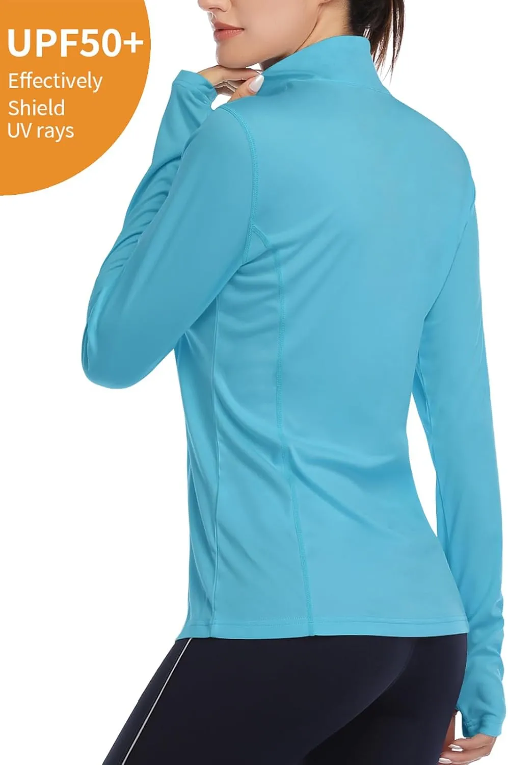 HISKYWIN Womens UPF 50  Sun Protection Tops Long Sleeve Half-Zip Thumb Hole Outdoor Workout Shirt