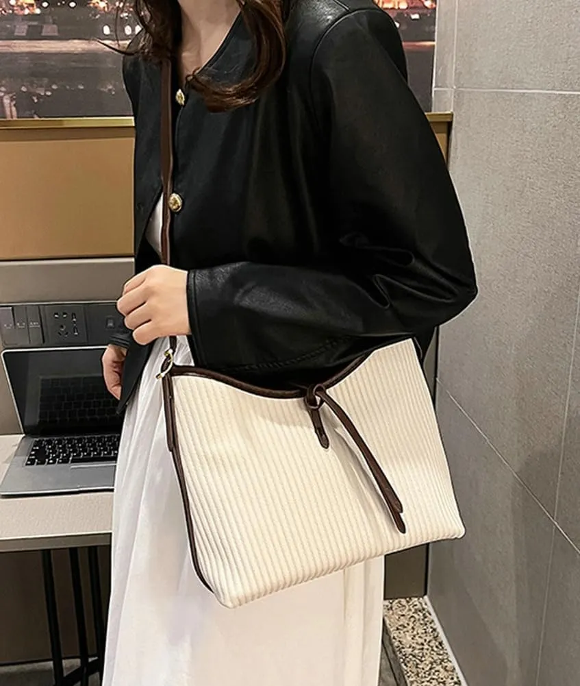 Hobo Bags for Women Vegan Leather Tote Bag Trendy Striped Shoulder Crossbody Bag Purse Handbag