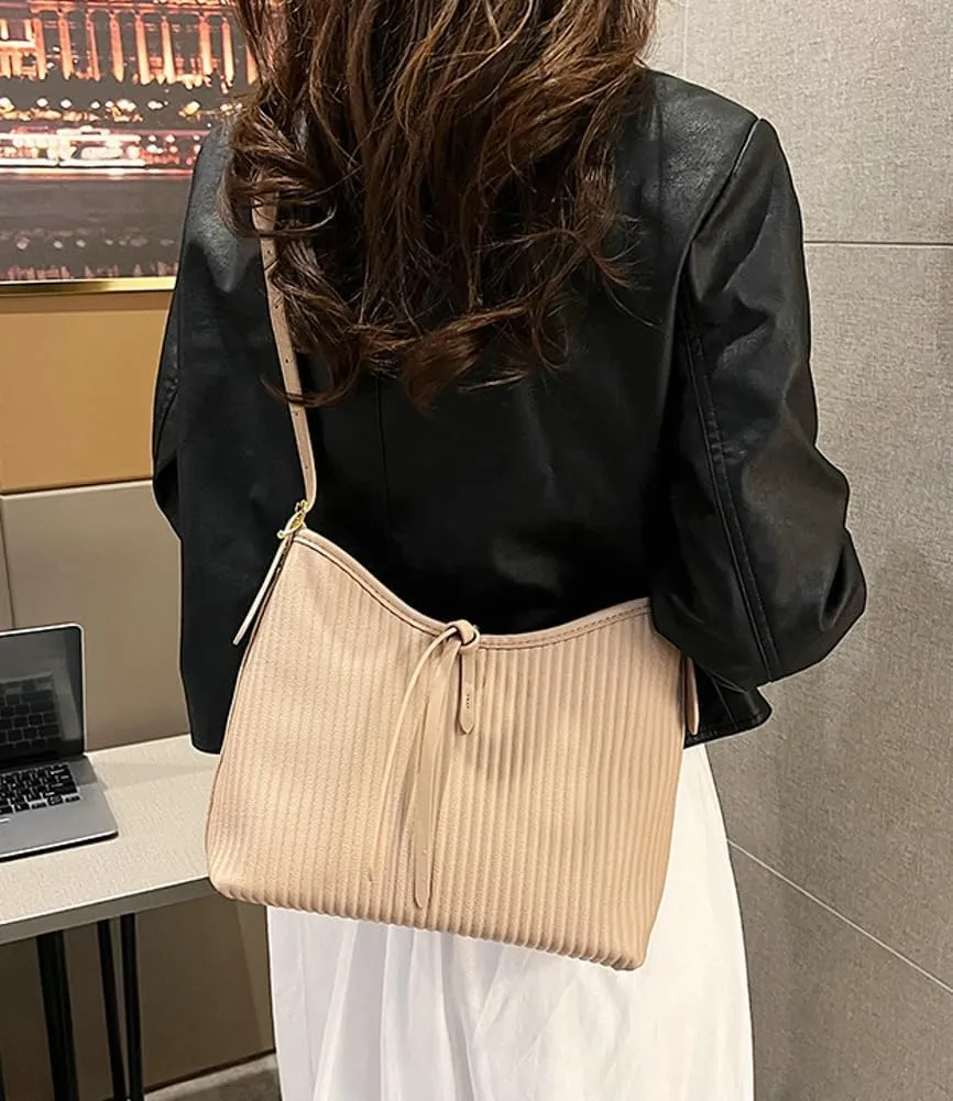 Hobo Bags for Women Vegan Leather Tote Bag Trendy Striped Shoulder Crossbody Bag Purse Handbag