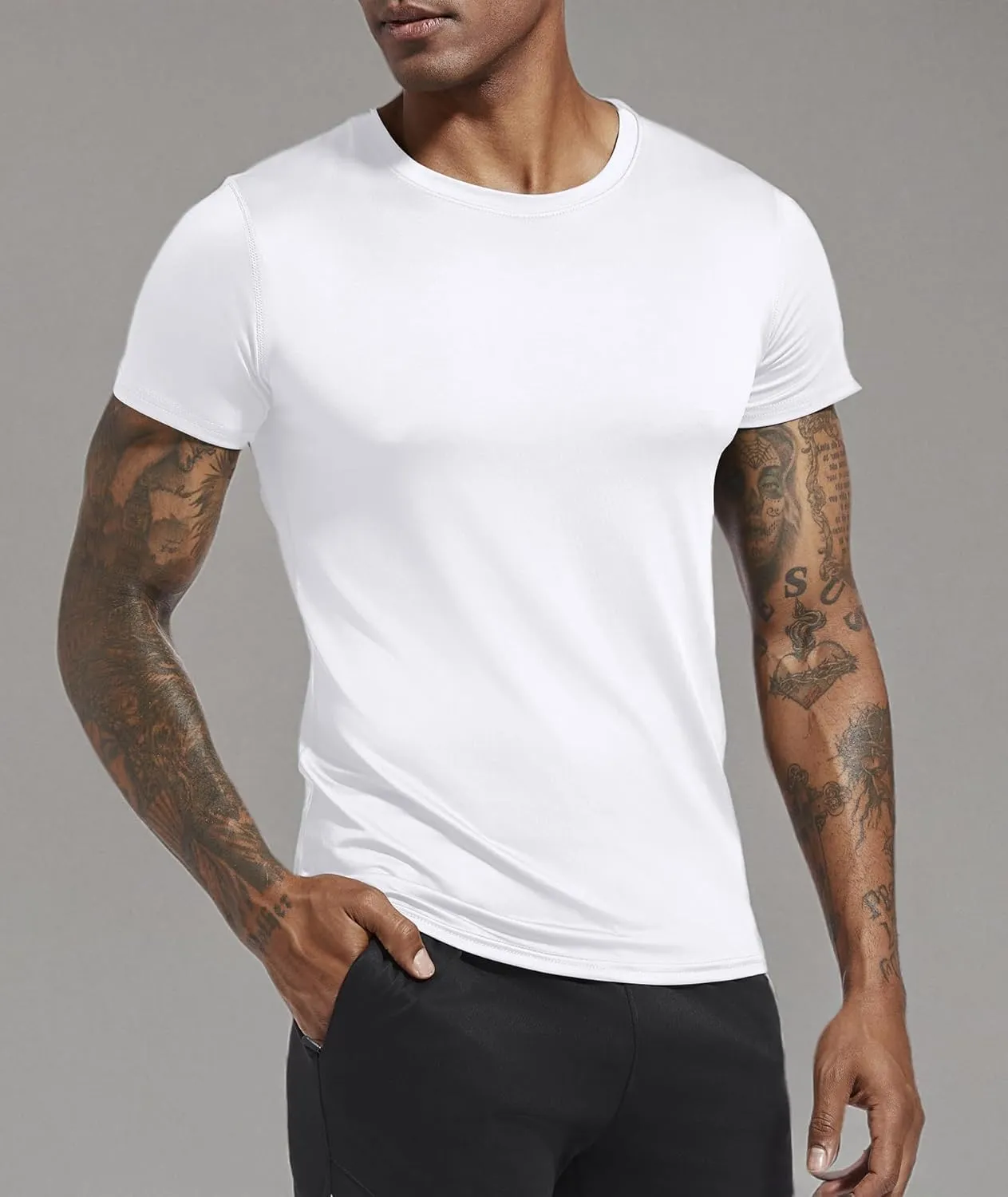 Holure Men's Compression/Loose Fit Tee Short Sleeve Sports Baselayer T-Shirts Cool Dry Tops (Pack of 1 or 3)