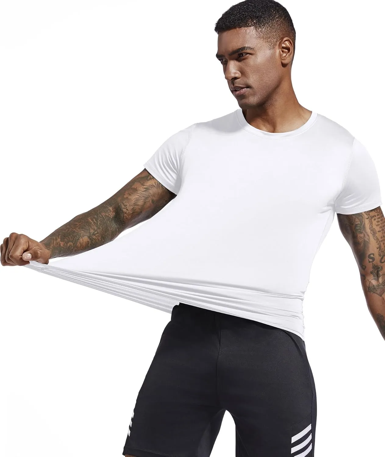 Holure Men's Compression/Loose Fit Tee Short Sleeve Sports Baselayer T-Shirts Cool Dry Tops (Pack of 1 or 3)