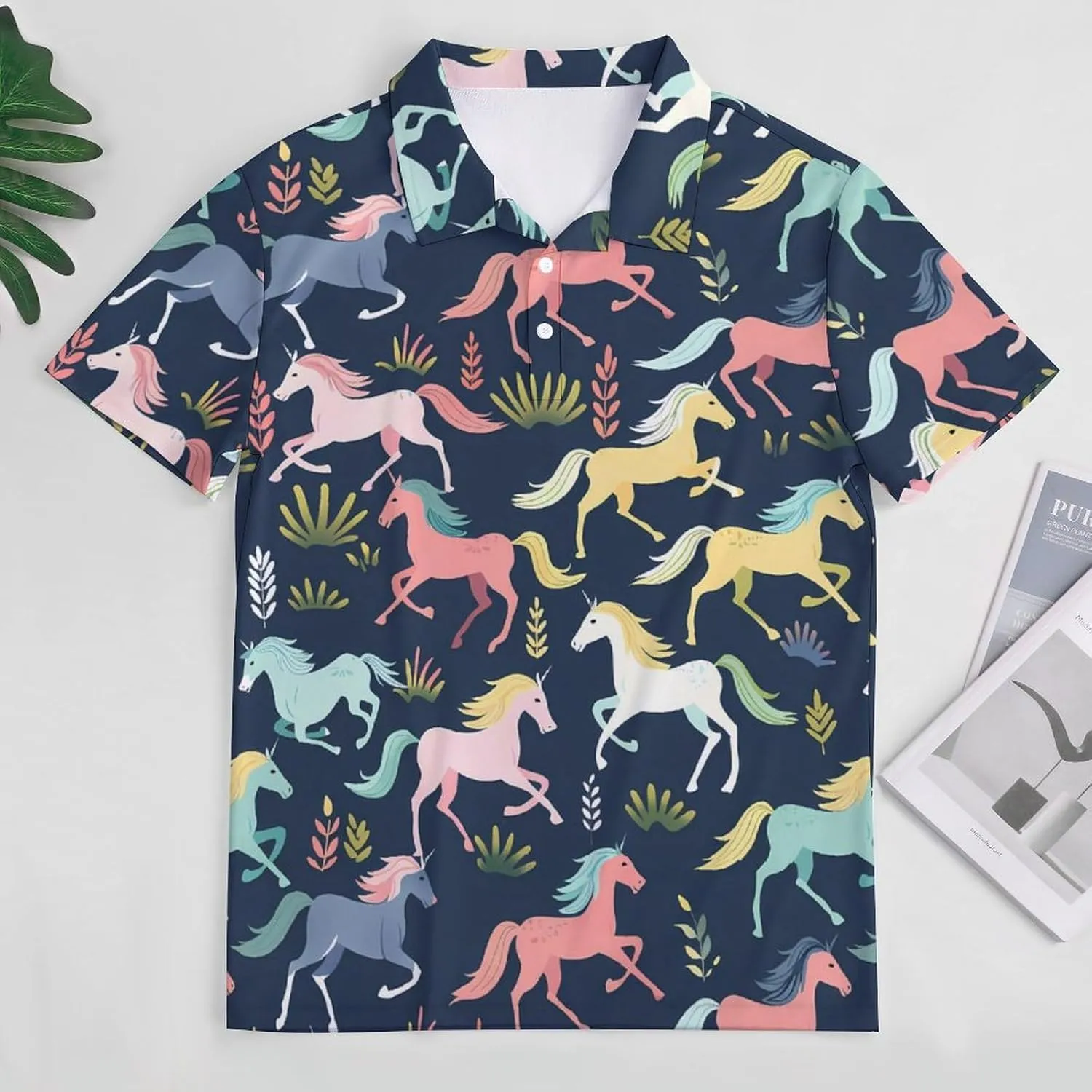 Horses Pattern Mens Polo Shirts Quick Dry Short Sleeve Golf Slim Fit T Shirt