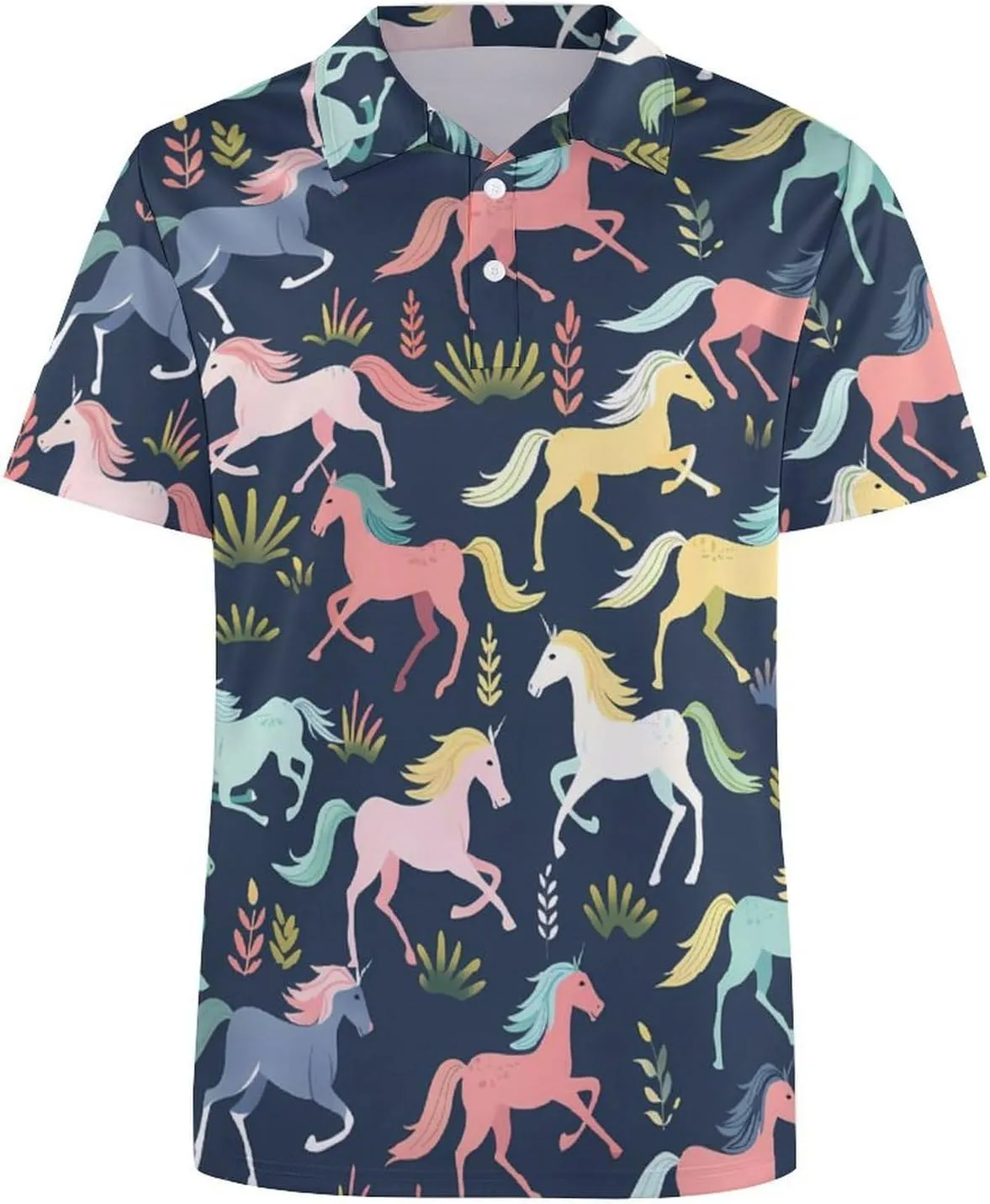 Horses Pattern Mens Polo Shirts Quick Dry Short Sleeve Golf Slim Fit T Shirt