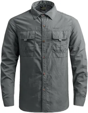 Hot Tactical Hiking Shirts Men Long Sleeve Cargo Work Shirt Summer Outdoor Quick-Dry Military Camping Hunting Fishing Work Shirt Long-gray9 Asian-L
