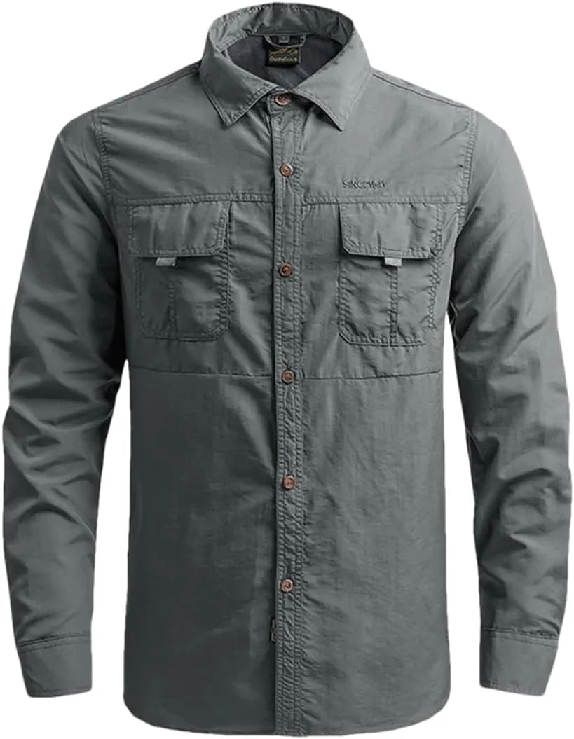 Hot Tactical Hiking Shirts Men Long Sleeve Cargo Work Shirt Summer Outdoor Quick-Dry Military Camping Hunting Fishing Work Shirt Long-gray9 Asian-L