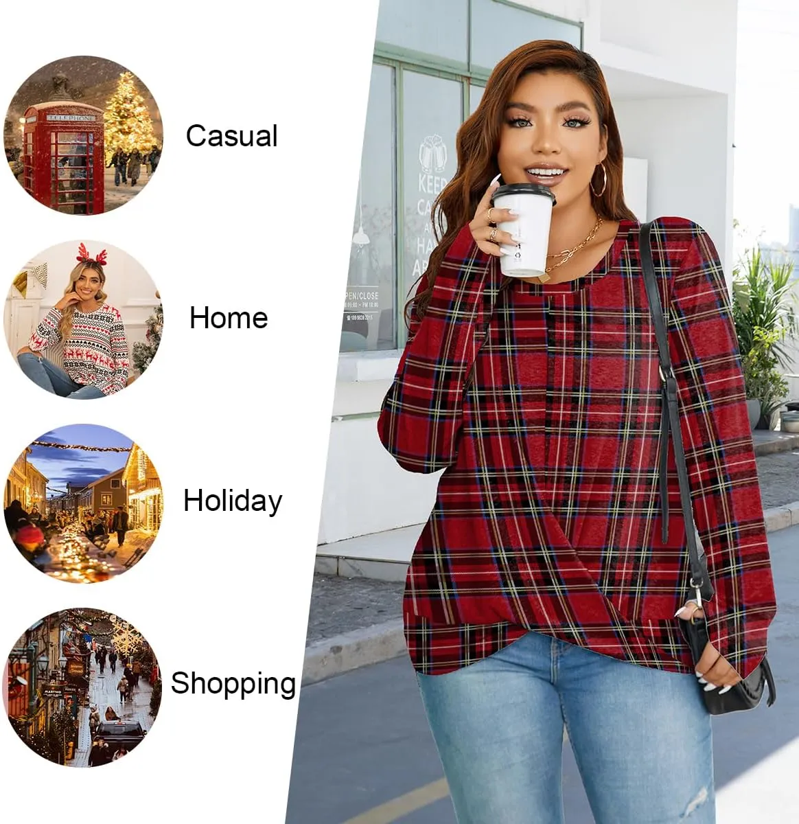HOTGIFT Women's Long Sleeve Tunic Tops Casual Crewneck T-Shirts Front Twist Top Tee Blouse For Leggings